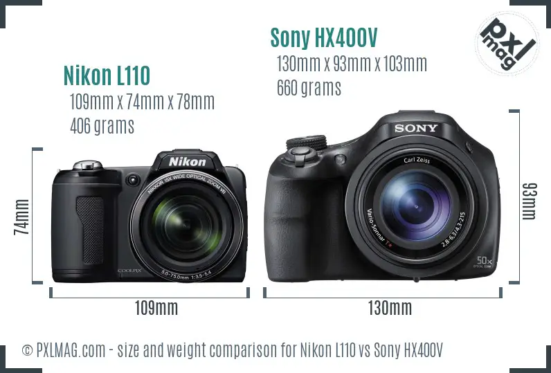 Nikon L110 vs Sony HX400V size comparison Nikon L110 vs Sony HX400V size comparison