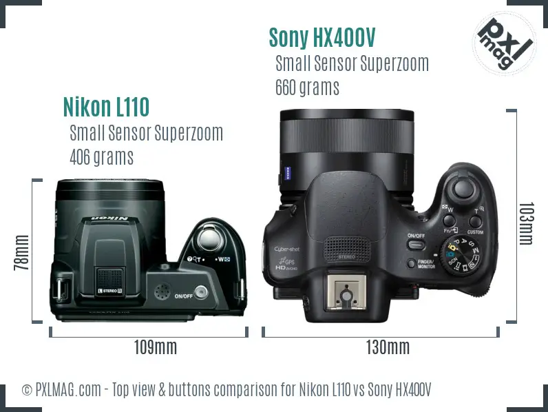 Nikon L110 vs Sony HX400V top view buttons comparison Nikon L110 vs Sony HX400V top view buttons comparison
