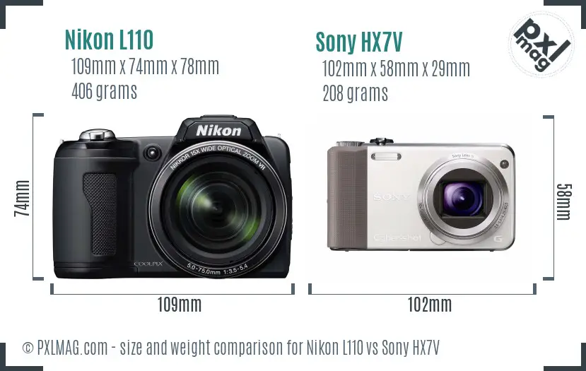 Nikon L110 vs Sony HX7V size comparison Nikon L110 vs Sony HX7V size comparison
