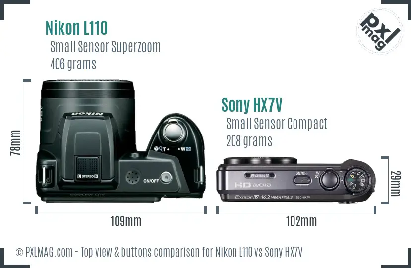 Nikon L110 vs Sony HX7V top view buttons comparison Nikon L110 vs Sony HX7V top view buttons comparison