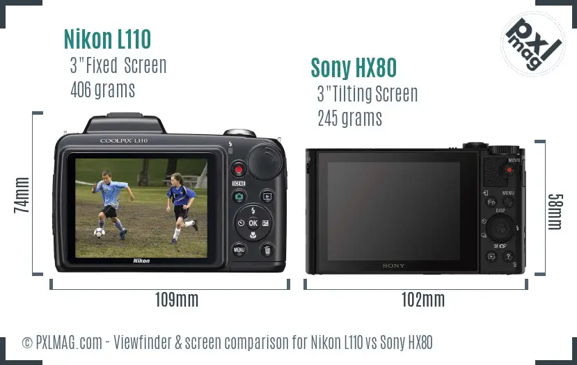 Nikon L110 vs Sony HX80 Screen and Viewfinder comparison
