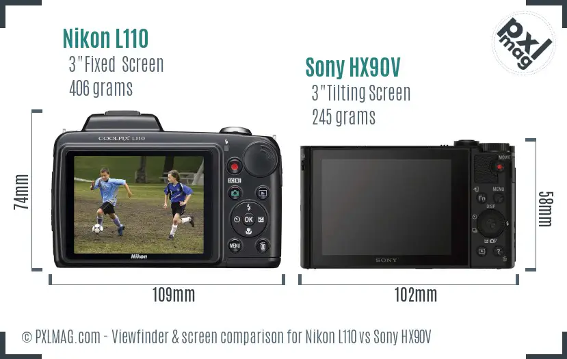 Nikon L110 vs Sony HX90V Screen and Viewfinder comparison