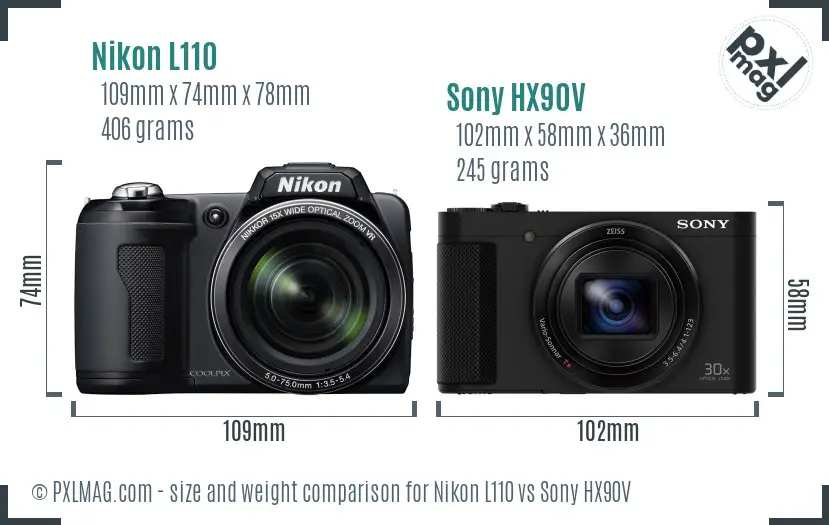 Nikon L110 vs Sony HX90V size comparison