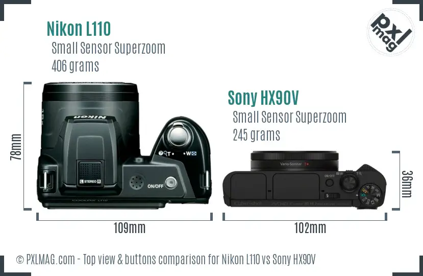 Nikon L110 vs Sony HX90V top view buttons comparison