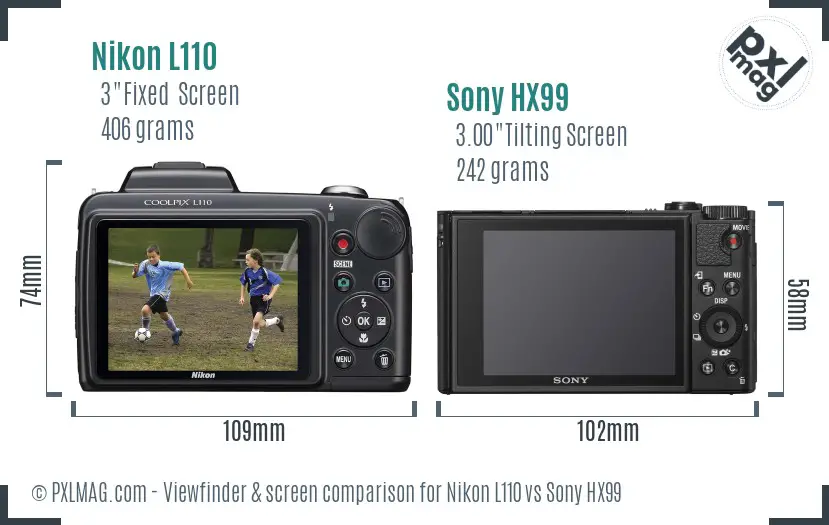 Nikon L110 vs Sony HX99 Screen and Viewfinder comparison