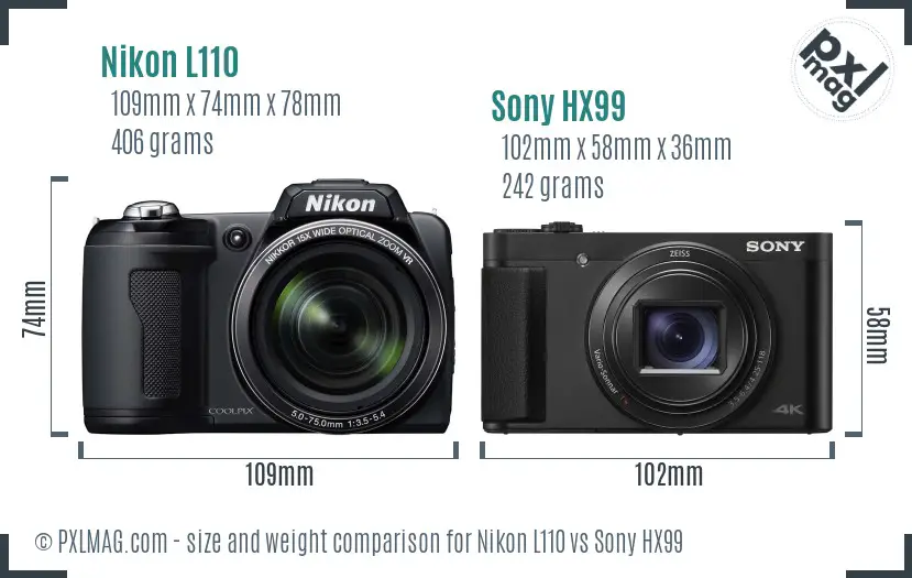 Nikon L110 vs Sony HX99 size comparison