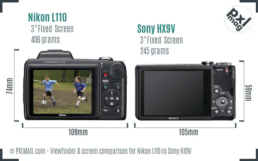 Nikon L110 vs Sony HX9V Screen and Viewfinder comparison