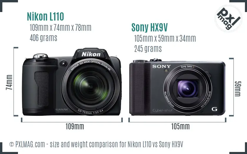 Nikon L110 vs Sony HX9V size comparison