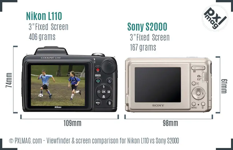Nikon L110 vs Sony S2000 Screen and Viewfinder comparison Nikon L110 vs Sony S2000 Screen and Viewfinder comparison