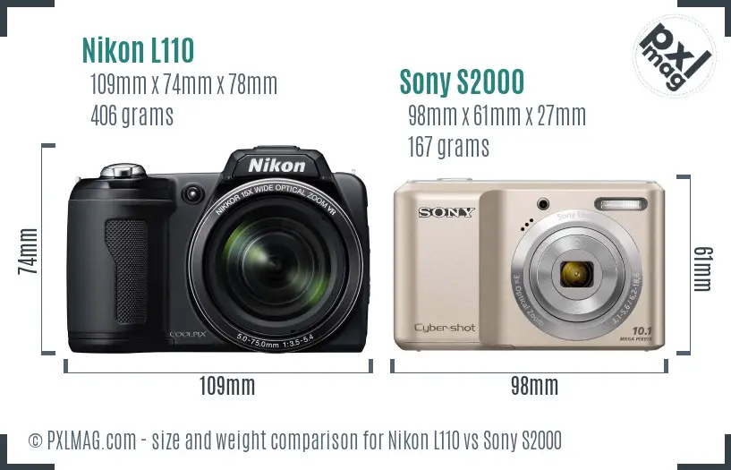 Nikon L110 vs Sony S2000 size comparison Nikon L110 vs Sony S2000 size comparison