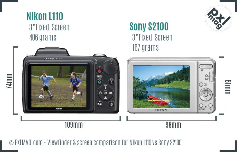 Nikon L110 vs Sony S2100 Screen and Viewfinder comparison