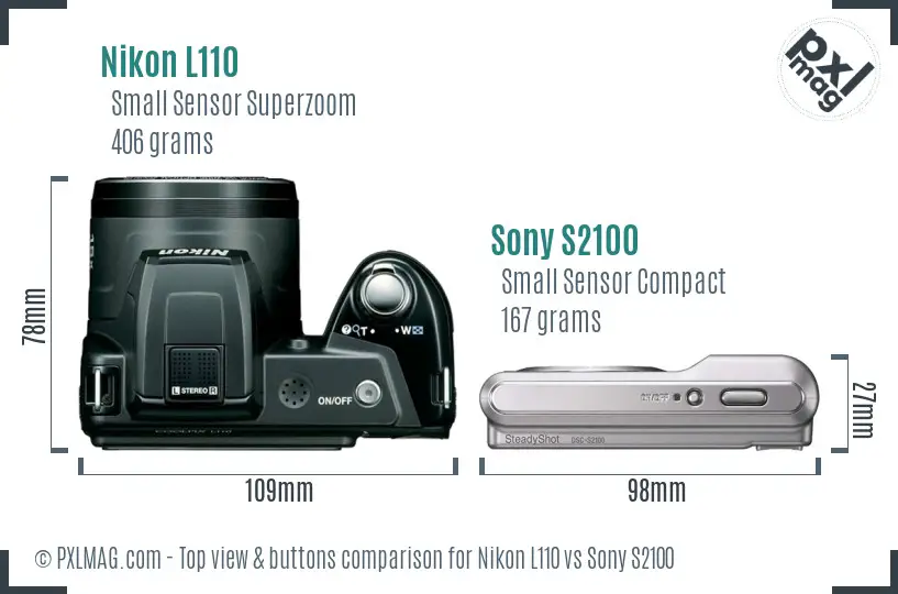 Nikon L110 vs Sony S2100 top view buttons comparison