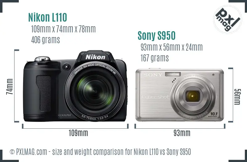 Nikon L110 vs Sony S950 size comparison