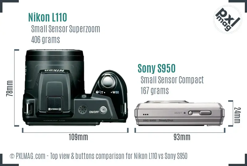 Nikon L110 vs Sony S950 top view buttons comparison