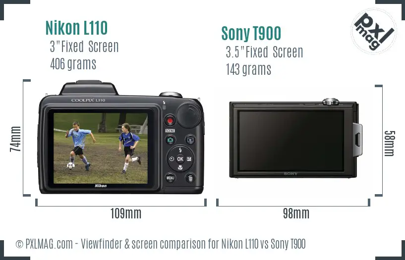 Nikon L110 vs Sony T900 Screen and Viewfinder comparison
