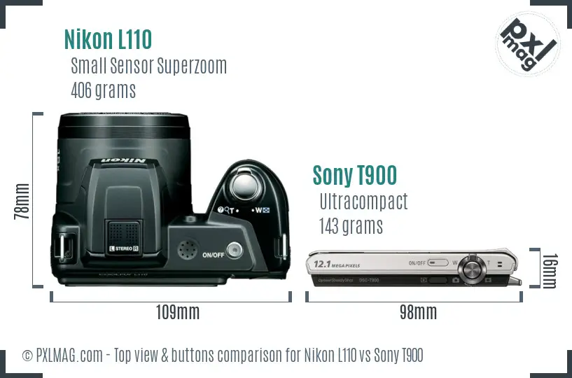 Nikon L110 vs Sony T900 top view buttons comparison