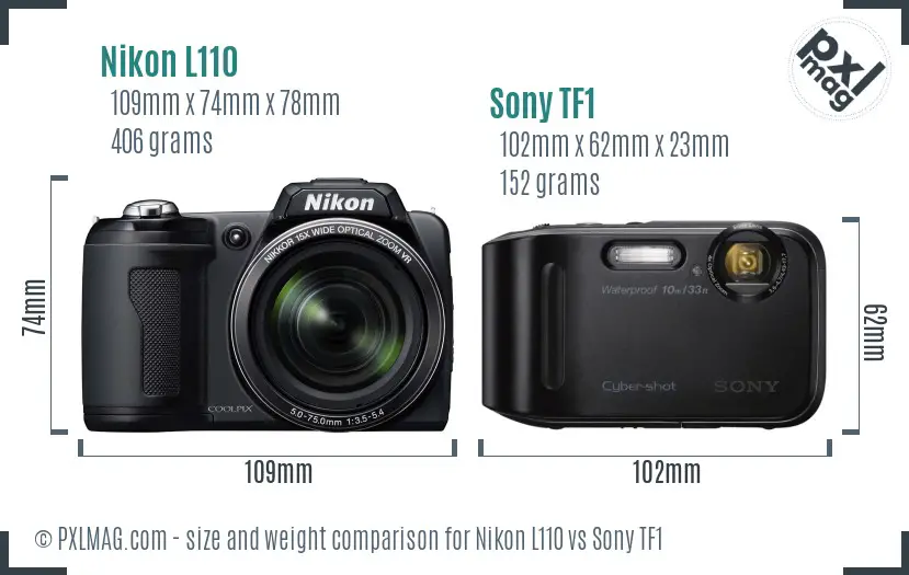 Nikon L110 vs Sony TF1 size comparison