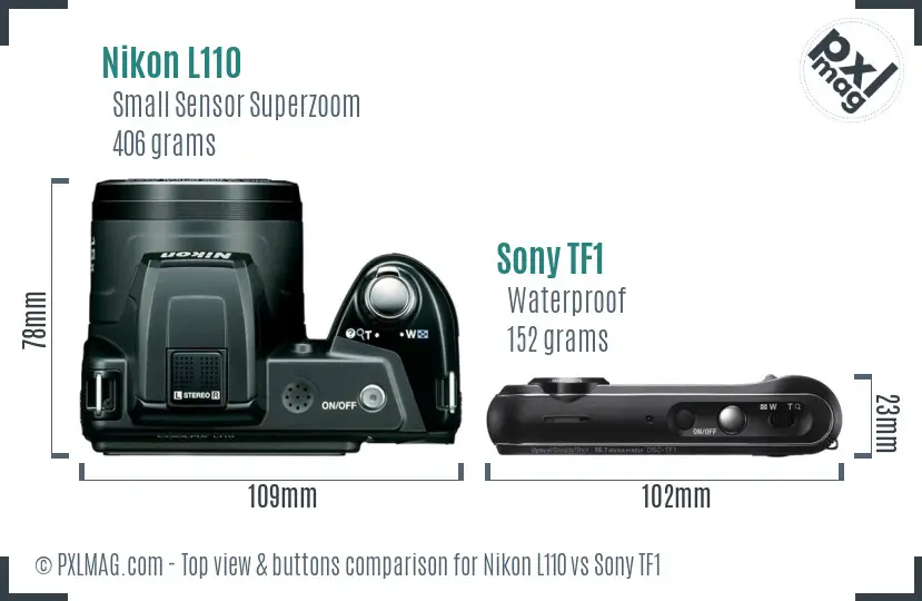 Nikon L110 vs Sony TF1 top view buttons comparison