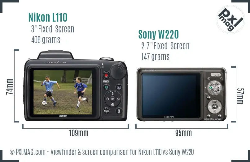 Nikon L110 vs Sony W220 Screen and Viewfinder comparison