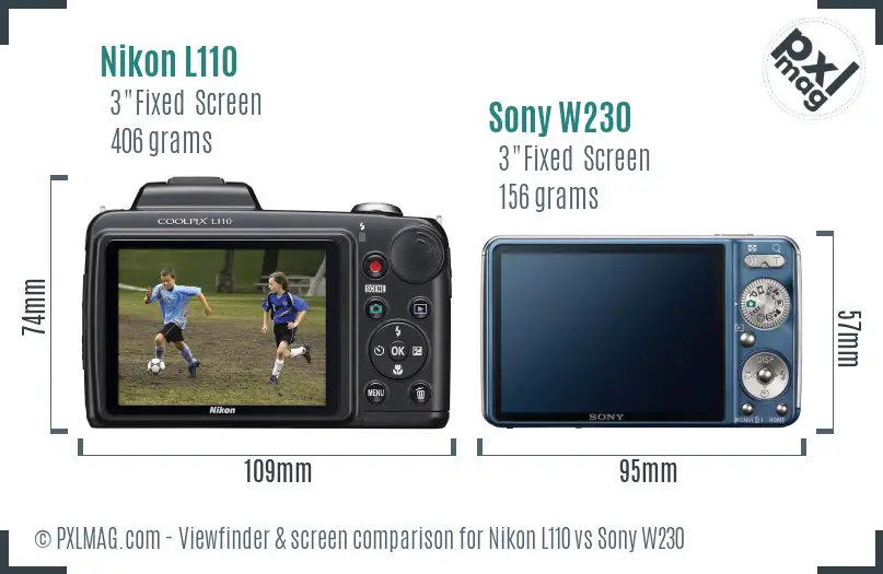 Nikon L110 vs Sony W230 Screen and Viewfinder comparison