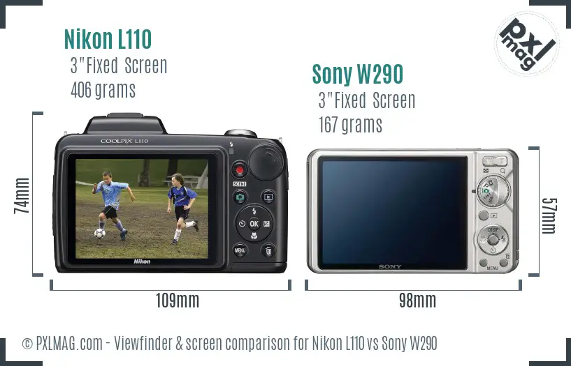 Nikon L110 vs Sony W290 Screen and Viewfinder comparison