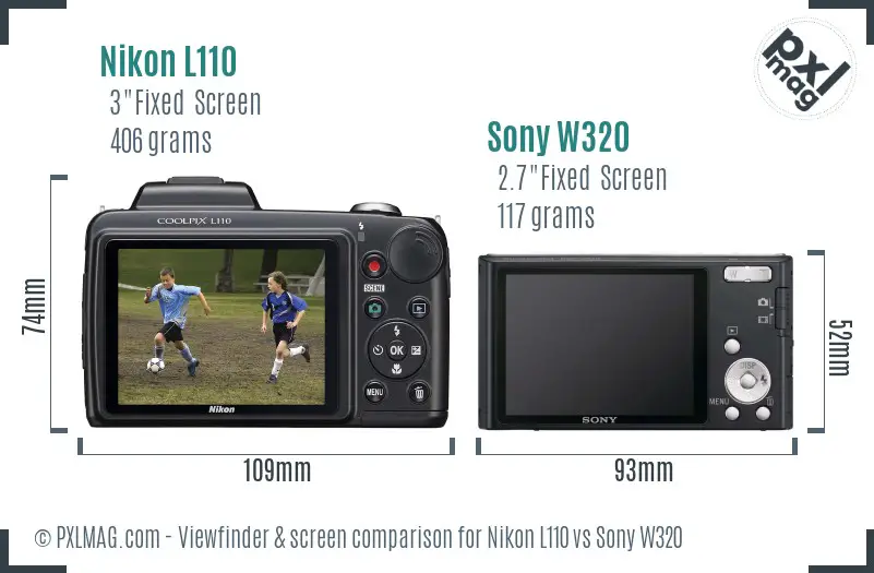Nikon L110 vs Sony W320 Screen and Viewfinder comparison