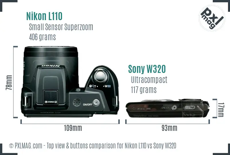 Nikon L110 vs Sony W320 top view buttons comparison