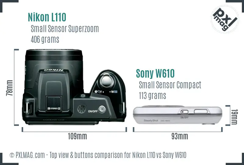 Nikon L110 vs Sony W610 top view buttons comparison