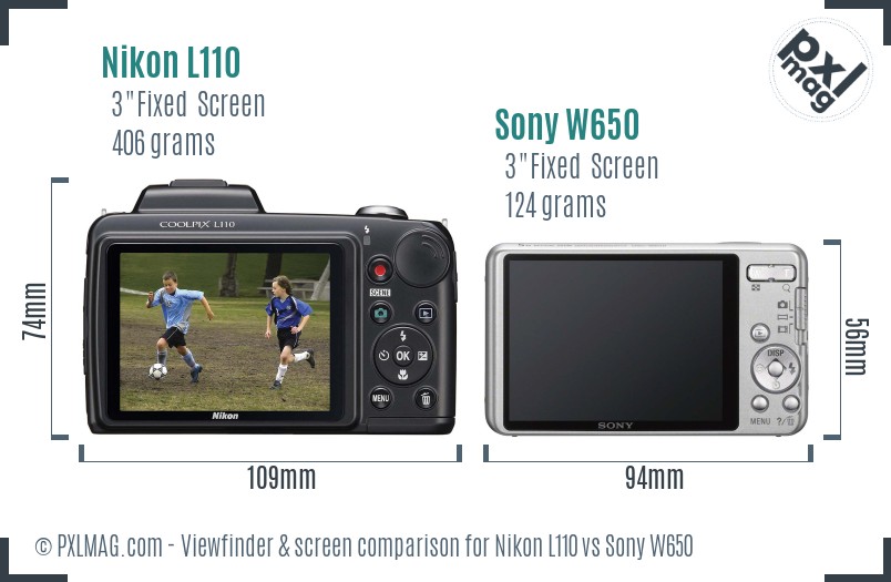 Nikon L110 vs Sony W650 Screen and Viewfinder comparison