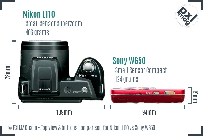 Nikon L110 vs Sony W650 top view buttons comparison