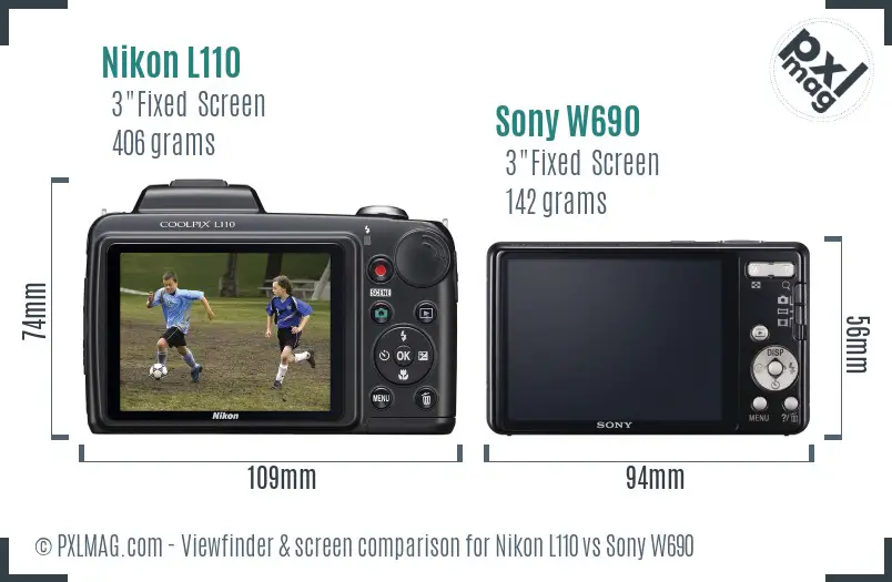 Nikon L110 vs Sony W690 Screen and Viewfinder comparison