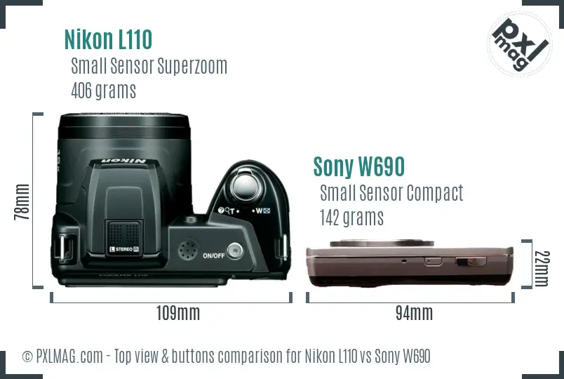 Nikon L110 vs Sony W690 top view buttons comparison