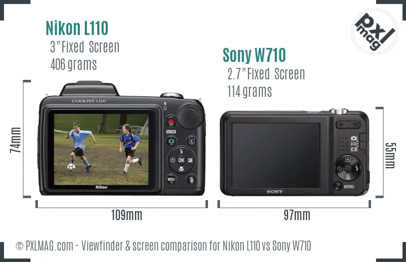 Nikon L110 vs Sony W710 Screen and Viewfinder comparison