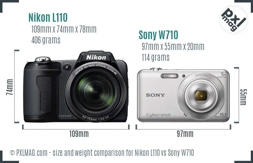 Nikon L110 vs Sony W710 size comparison