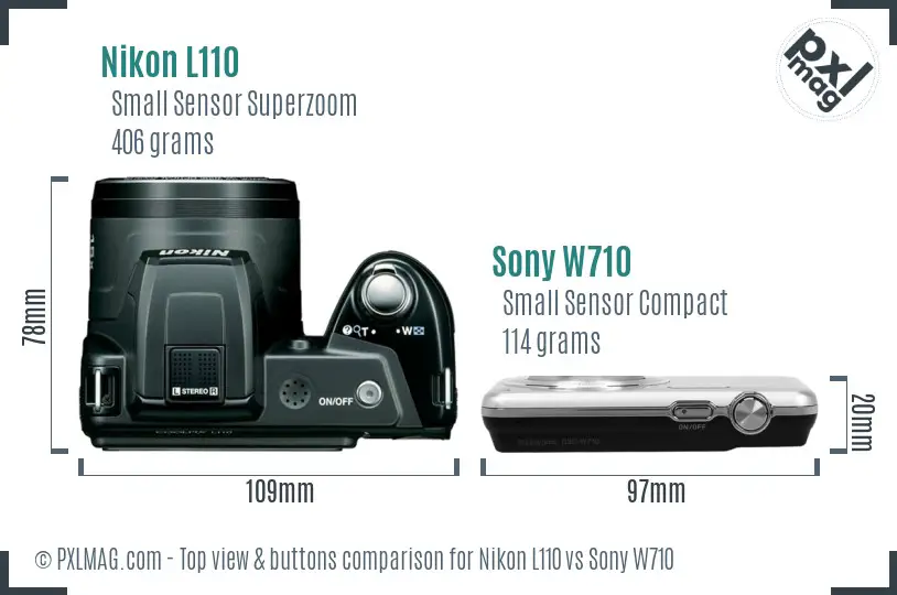 Nikon L110 vs Sony W710 top view buttons comparison