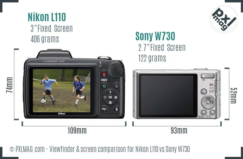 Nikon L110 vs Sony W730 Screen and Viewfinder comparison