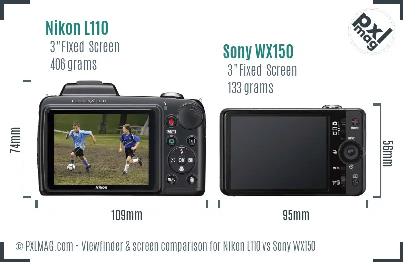 Nikon L110 vs Sony WX150 Screen and Viewfinder comparison