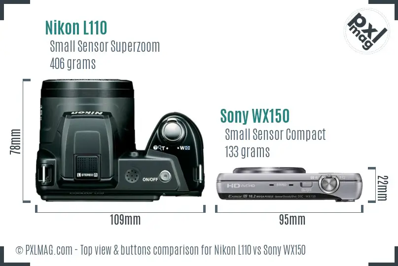 Nikon L110 vs Sony WX150 top view buttons comparison