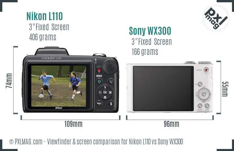 Nikon L110 vs Sony WX300 Screen and Viewfinder comparison