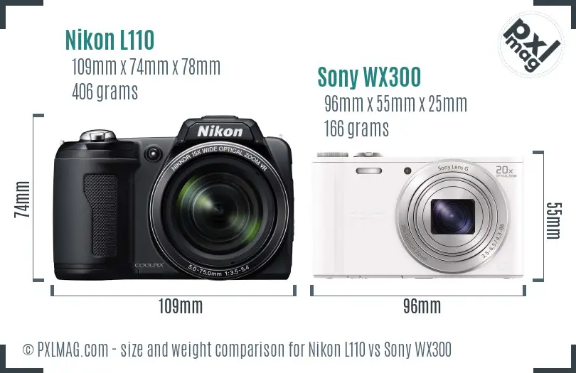 Nikon L110 vs Sony WX300 size comparison