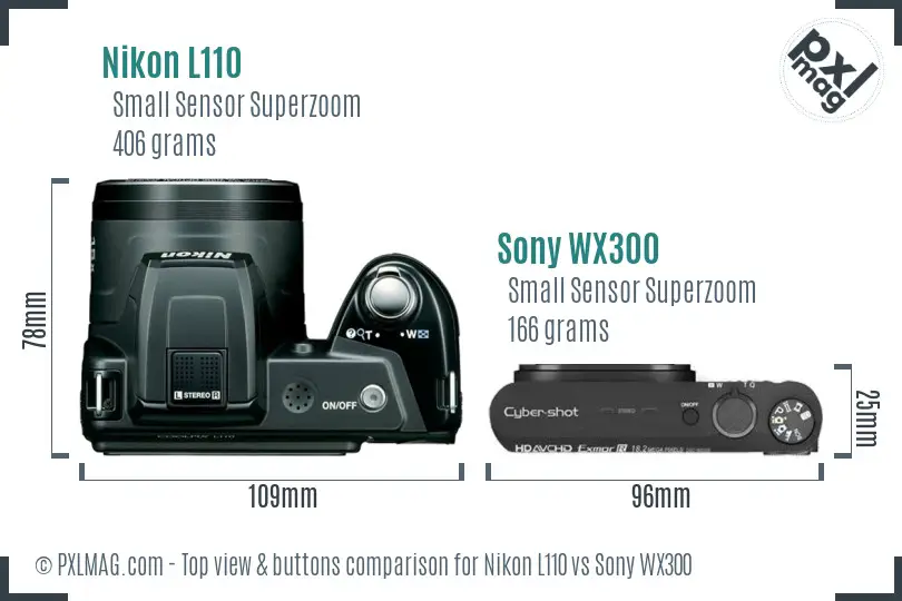 Nikon L110 vs Sony WX300 top view buttons comparison