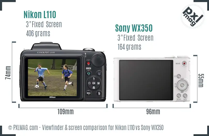 Nikon L110 vs Sony WX350 Screen and Viewfinder comparison Nikon L110 vs Sony WX350 Screen and Viewfinder comparison