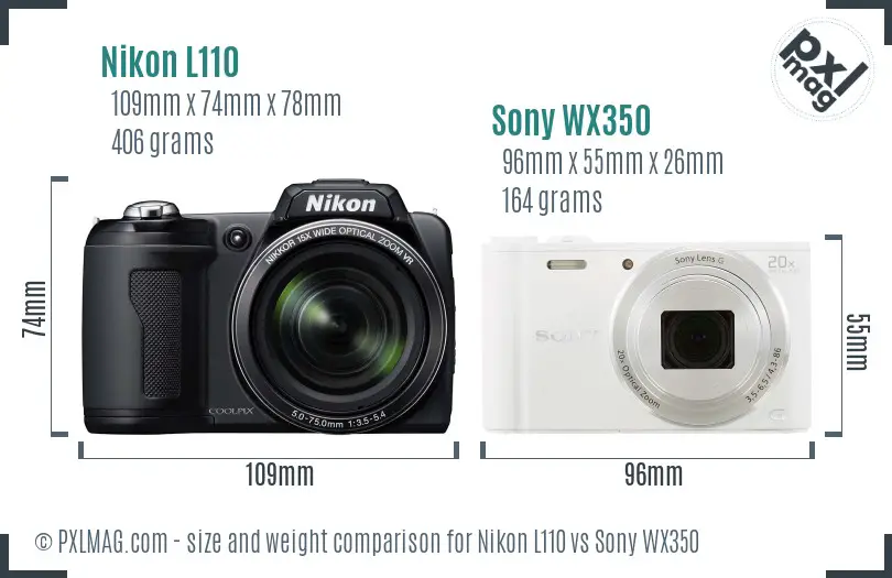 Nikon L110 vs Sony WX350 size comparison Nikon L110 vs Sony WX350 size comparison