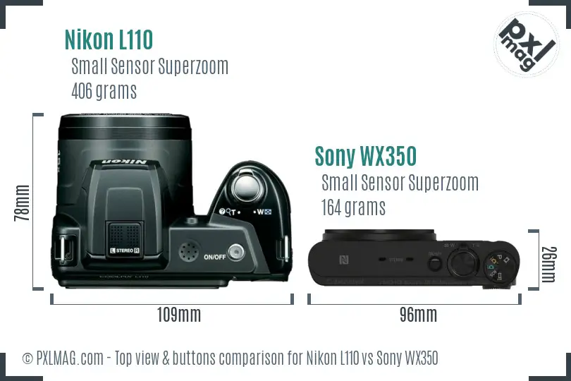 Nikon L110 vs Sony WX350 top view buttons comparison Nikon L110 vs Sony WX350 top view buttons comparison