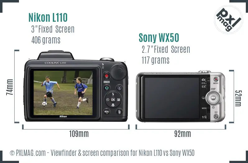 Nikon L110 vs Sony WX50 Screen and Viewfinder comparison