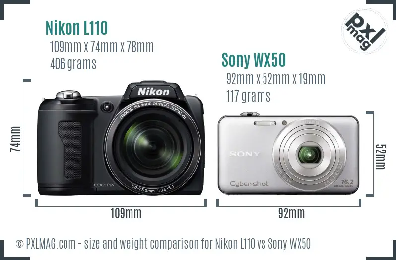 Nikon L110 vs Sony WX50 size comparison