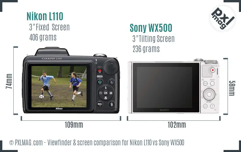 Nikon L110 vs Sony WX500 Screen and Viewfinder comparison