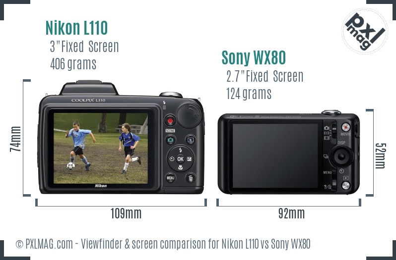 Nikon L110 vs Sony WX80 Screen and Viewfinder comparison