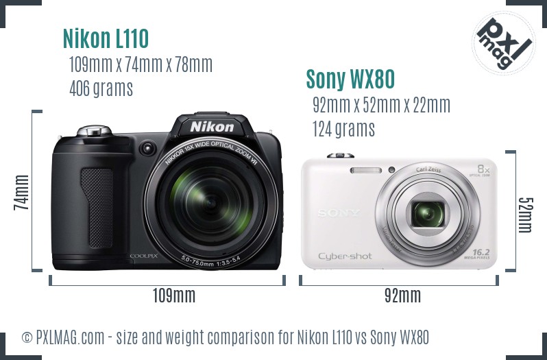 Nikon L110 vs Sony WX80 size comparison
