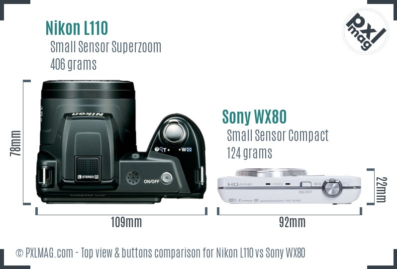 Nikon L110 vs Sony WX80 top view buttons comparison